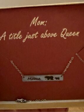 Silver 'Mama' Bar Necklace with Bear Motif - Women's Pendant
